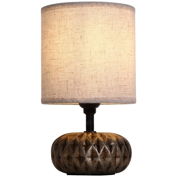 13.77" Modern Rustic Ceramic Table Lamp, White Linen Shade Plug-in Bedside Light for Bedroom Nightstand Home Office Dorm Entryway Living Room Decor, Bulb Not Included