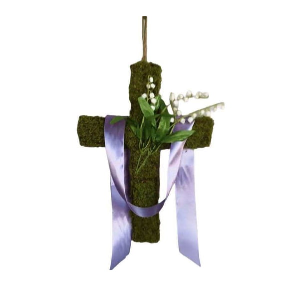 13.77Inch Easter Wooden Cross Wreath for Front Door, Christian Hanging Decorations for Spring Home Farmhouse Porch Wall Indoor Outdoor