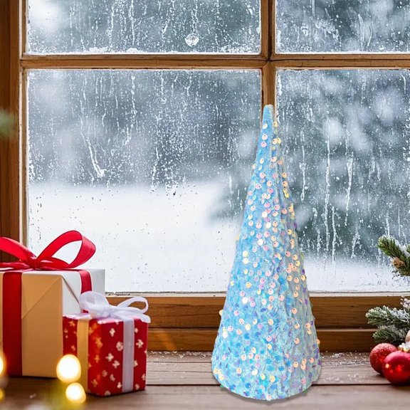 13.77in Shining Glitter Cone Tree Centerpieces Decoration Christmas Sequin Cone Tree Table Ornament Tabletop Trees for Christmas Wedding Birthday Party Supplies(Fd)