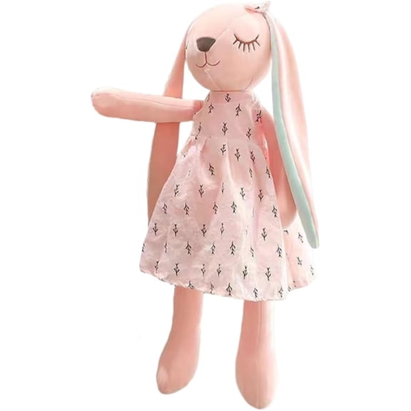 13.78" Easter Pink Bunny Plush Toy - Soft Stuffed Animal Cute Rabbit Doll with Long Floppy Ears & Dress, Perfect Easter Gift & Decor
