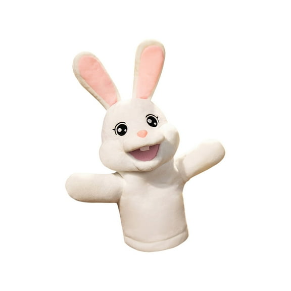 13.78 Inch Bunny Hand Puppet Plush Toy with Movable Mouth Ventriloquist Prop for Interactive Play Storytime(White)