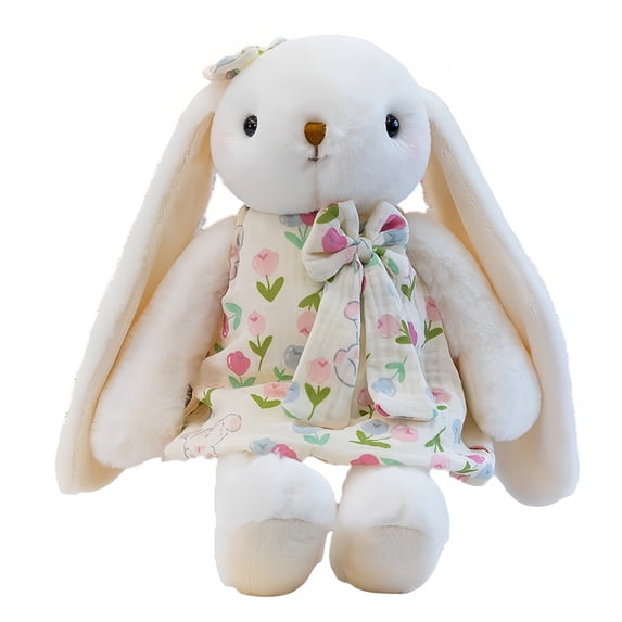 13.78 Inch Easter Bunny Stuffed Animals with Clothes & Bow, Safe Material Soft Washable Stuffed Bunny, Cute Plush Toy Rabbit Easter Decoration Birthday Gift