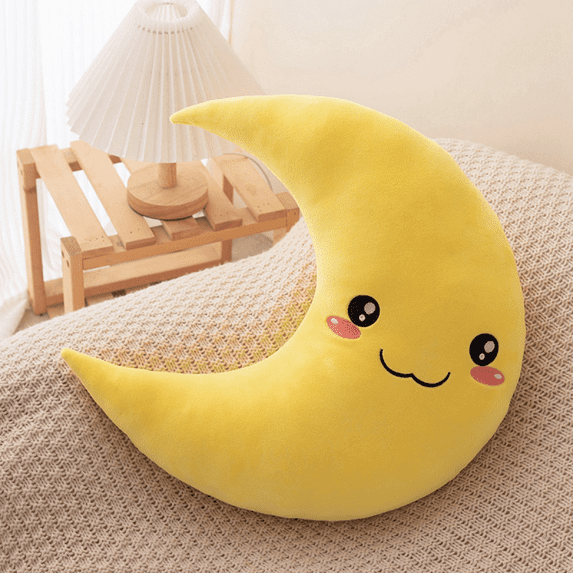 13.78 Inch Moon Shaped Stuffed Toy Pillow Cushion - Office Sofa Couch Chair Car Seat Home Decor Nursing Pillow (Yellow)