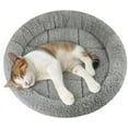thumbnail image 1 of 13.78" Round Plush Cat Bed Mat, Dog Kitty Curling Sleep Cushion, Soft Cat Pad for Carrier/Crate, Rabbit Warm Bed, Antiskid Bottom, Easy Maintenance Machine Wash & Dry, S, Gray, 1 of 6