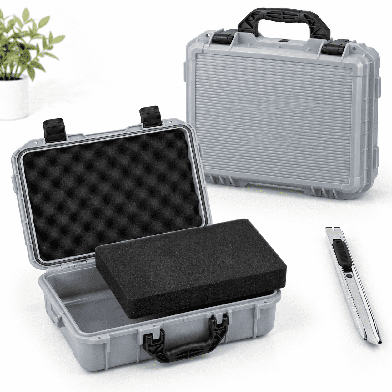 13.78 x 11.02 x 4.33 Inch Gray Stripe Shell Hard Carrying Case ...