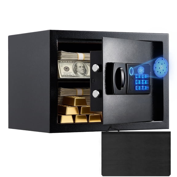 13.78" x 9.84" x 9.84" Biometric Fingerprint Safe with Digital Keypad, Smart Alarm, Fireproof Bag & Removable Shelf, Home Security Safe Box