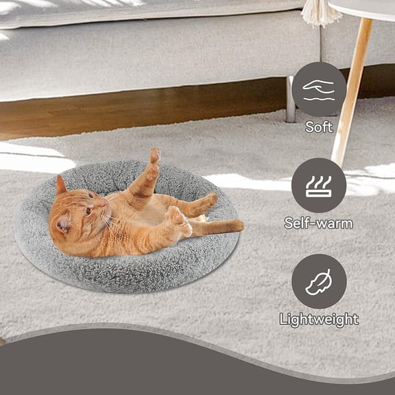 13.7in Small Cat Bed Mat, Cat Bed with Pillow Around, Dog Kitty Curling Sleep Cushion, Soft Cat Pad for Carrier/Crate, Rabbit Warm Bed, Antiskid Bottom, M, Gray