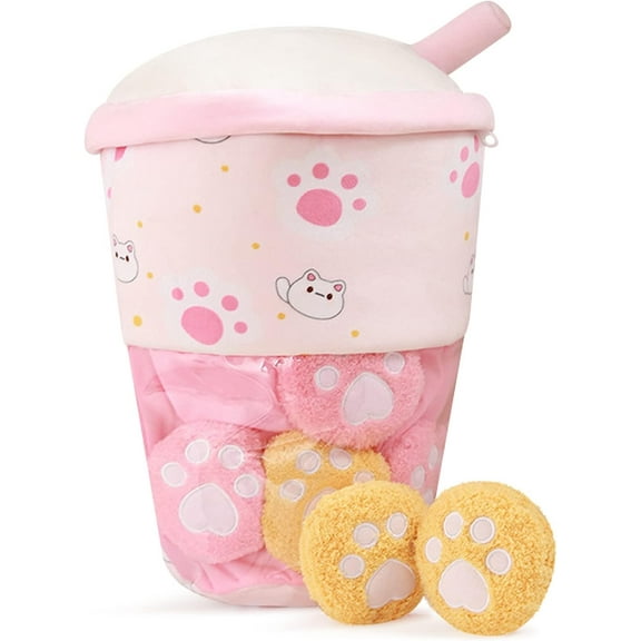 13.7in Squishy Bubble Tea Plush Pillow Toy Removable Stuffed 6Pcs Cute Boba Plushies Food Hugging Cup Creative Gifts for Kids Girls Boys(Pink)