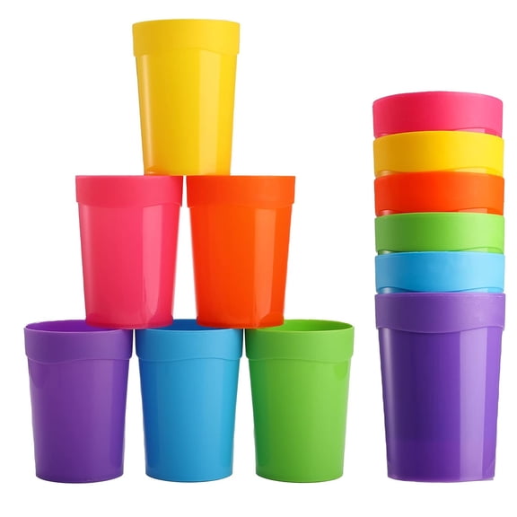 13.7ounce Unbreakable Plastic Stackable Water Tumblers in 6 Colors Set of 12, Drinking Cups, Reusable, BPA-free, Dishwasher and Microwave Safe