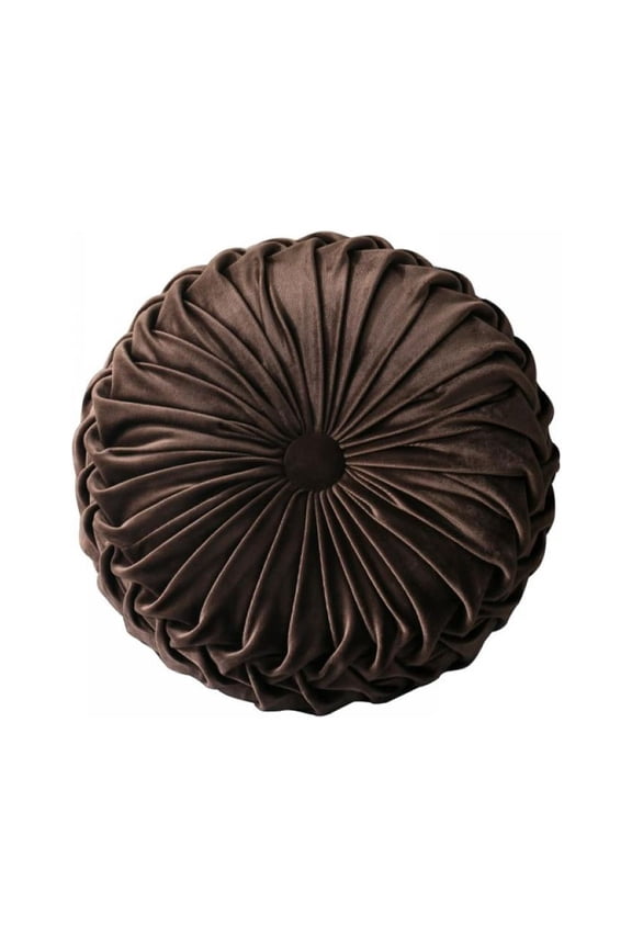 13.7x 3.14 inches Velvet Pleated Round Pumpkin Throw Pillow Couch Cushion Floor Pillow Decorative For Home Sofa Chair Bed Car Pillow,Brown