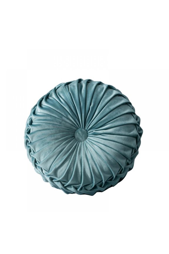13.7x 3.14 inches Velvet Pleated Round Pumpkin Throw Pillow Couch Cushion Floor Pillow Decorative For Home Sofa Chair Bed Car Pillow,Lake Blue