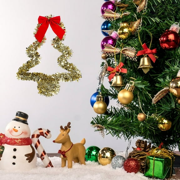 13.7x10.2 Inch Gold Christmas Tree Door Hanger - Plastic Wall-Mountable Holiday Decor w/ Hook ,Indoor/Outdoor DIY Light-Ready Shape (1pc) Gold