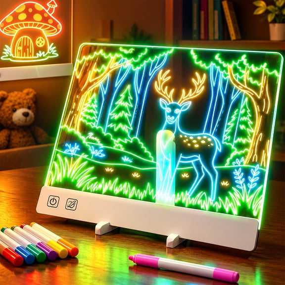13.8"*10.2" Led Drawing Board, Rechargeable Led Writing Board with 11 Light Modes, Light-Up Message Board with Stand, Erasable Acrylic Message Board for Kids Art Drawing Home Office Decor