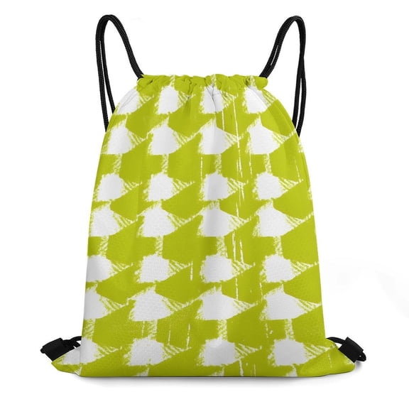 13.816.5in Bundle Pocket Knapsack Open Pull Rope Design Large Capacity Shrinkage Freely Chartreuse Retro Houndstooth Hand-drawn Sketch_1