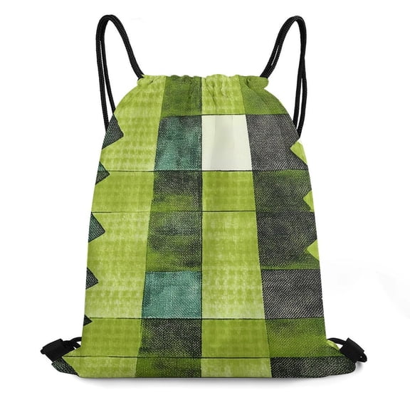 13.816.5in Bundle Pocket Knapsack Open Pull Rope Design Large Capacity Shrinkage Freely Chartreuse Retro Houndstooth Hand-drawn Sketch_4