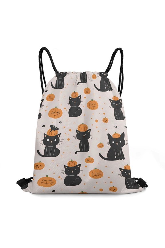 13.816.5in Bundle Pocket Knapsack Open Pull Rope Design Large Capacity Shrinkage Freely Halloween Cat Pumpkin (2)
