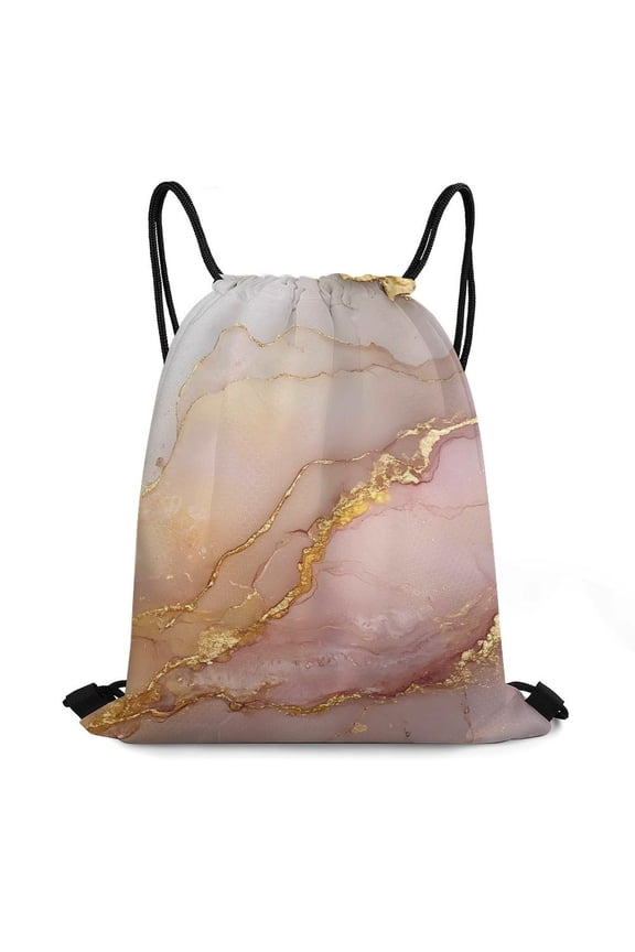 13.816.5in Bundle Pocket Knapsack Open Pull Rope Design Large Capacity Shrinkage Freely Lightpink White Gold Marble
