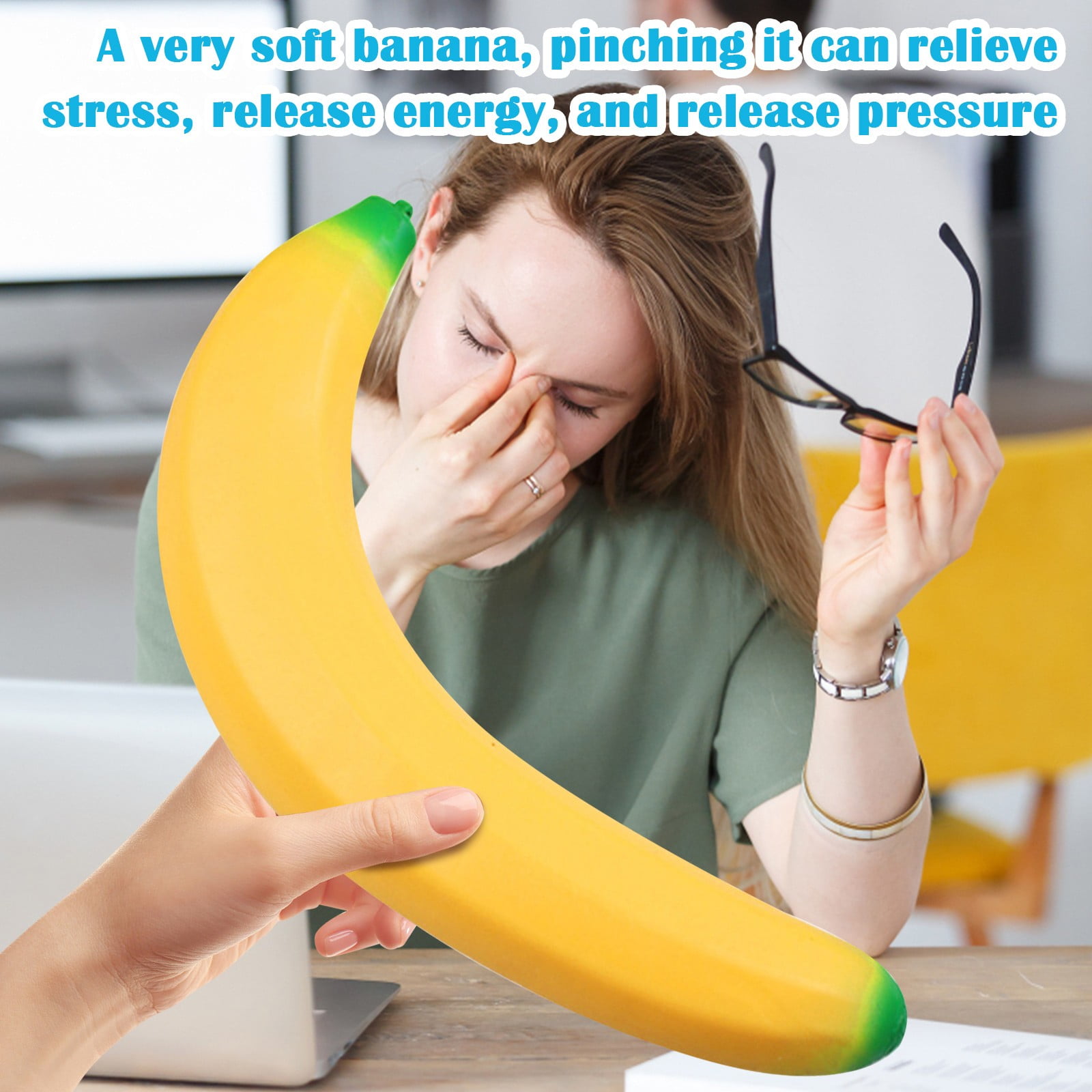 13.8" Banana Stress Toys, Banana Squishy, Squeeze Fidget for Adults Novelty Office Decor & Relaxation Tool 1PC