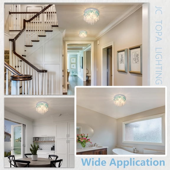 13.8" Capiz Shell Ceiling Light Fixtures 3 Lights Boho Shells Flush Mount Light for Bedroom, Kitchen Island, Bathroom, Entryway, Hallway, White and Blue