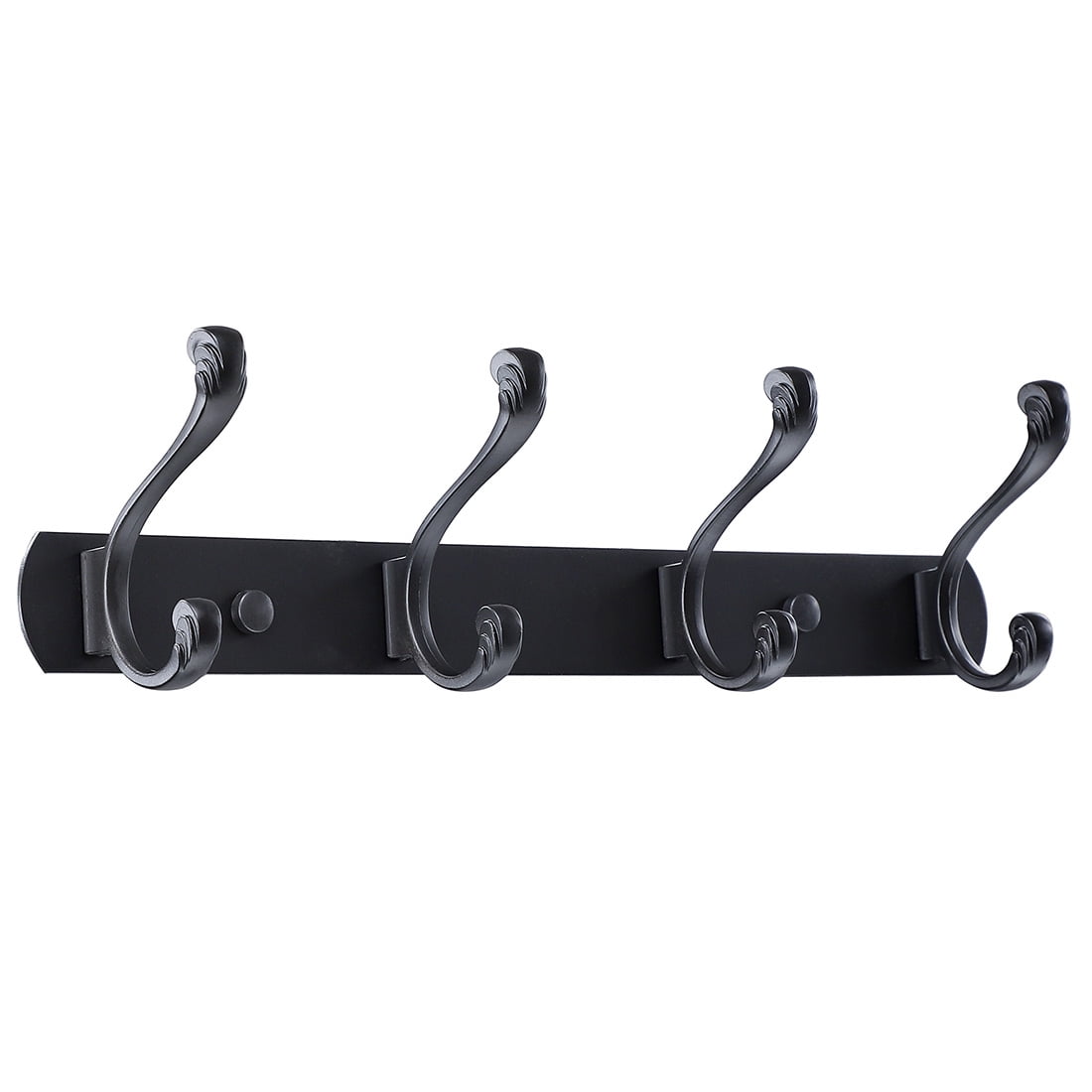 Set of 4 Heavy Duty Wall Mounted Double Coat Hooks in Black Powder