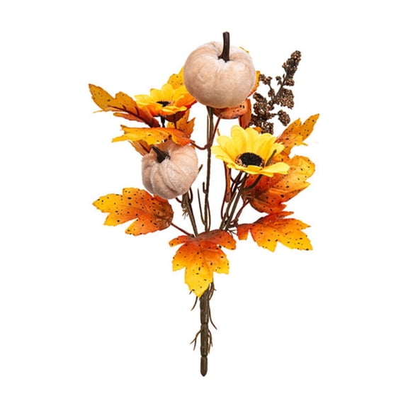 13.8-Inch Artificial Autumn Harvest Pumpkin Picks - Faux Fall Maple Leaf and Berry Stems for Floral Arrangement, Thanksgiving Table Centerpiece Decor