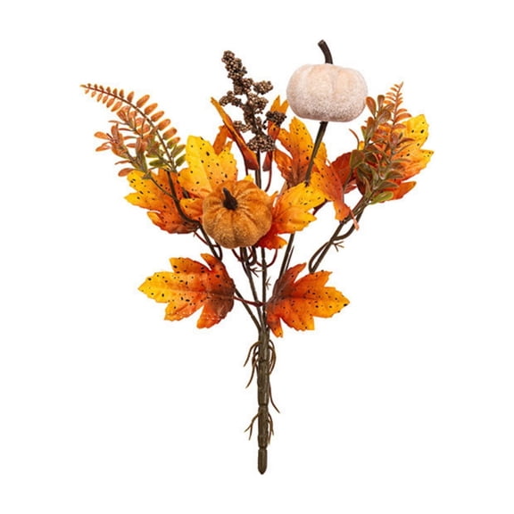13.8-Inch Artificial Autumn Harvest Pumpkin Picks - Faux Fall Maple Leaf and Berry Stems for Floral Arrangement, Thanksgiving Table Centerpiece Decor