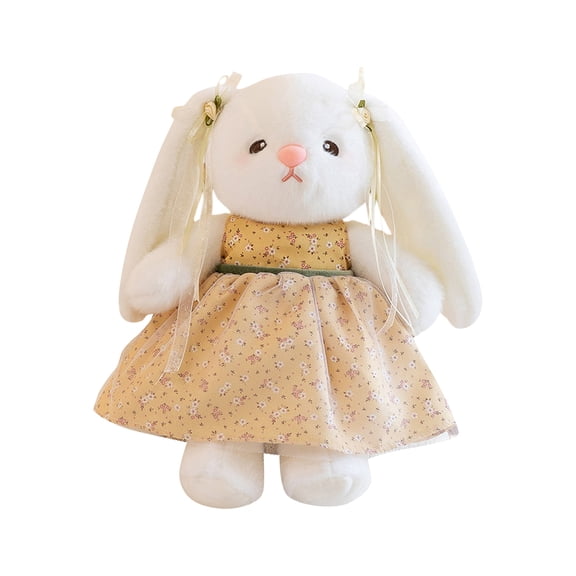13.8-Inch Easter Bunny Plush Toy - Velvet-Soft Stuffed Easter Bunny in Floral Tulle Dress - Fluffy Easter Bunny Plushy for Easter Holiday Gift and Home Tabletop Decoration Accessory