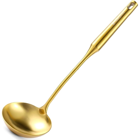 13.8 Inch Gold Stainless Steel Large Soup Ladle Heat Resistant Kitchen Spoon
