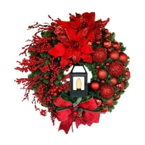13.8 Inch Light Up Christmas Wreath Red Plastic Holiday Decoration Glowing Front Door Hanger Festive Xmas Decor Artificial Wreath Winter Seasonal Ornament