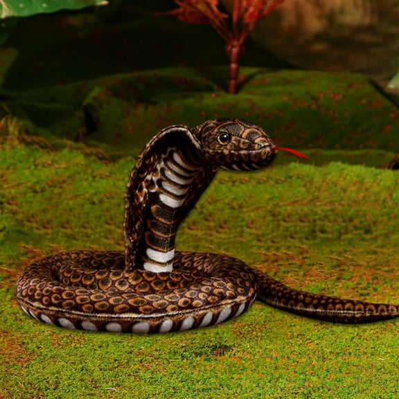 13.8-Inch Realistic Plush Snake Stuffed Animal - Soft & Huggable Simulated Eye Snake Toy, Cuddly Stress Relief Companion for Kids & Adults, Assorted Colors Brown