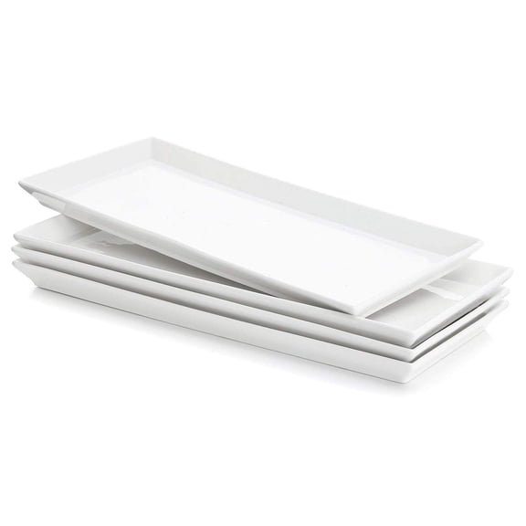 13.8 Inch Rectangular Porcelain Serving Platters, Set of 4 White for Parties and Daily Use