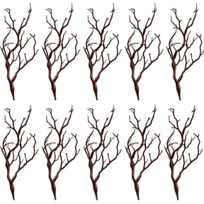 13.8 Inch Small Manzanita Branches Plastic Faux Branches Artificial Antler Shaped Tree Branch Decorative Plant Twigs for Home Wedding Table Centerpiece Festival Decors(Dark Brown,10 Pieces)