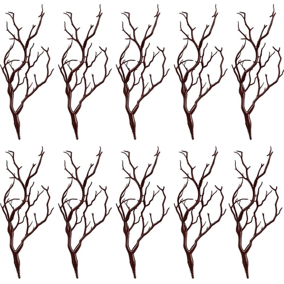 13.8 Inch Small Manzanita Branches Plastic Faux Branches Artificial Antler Shaped Tree Branch Decorative Plant Twigs for Home Wedding Table Centerpiece Festival Decors(Dark Brown,10 Pieces)