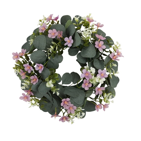 13.8 Inch Spring Summer Wreaths,Eucalyptus Lambs Ear Leaves Wreaths for Front Door,White Daisy Greenery Wreath Farmhouse Front Door Porch Wall Decor, All Season Indoor Outdoor