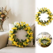 13.8 Inch Yellow Daisy Wreaths for Front Door, Spring Summer Floral Wreath Farmhouse Wreath for Porch Wall Window, for Indoor Outdoor Home All Season Decor Use