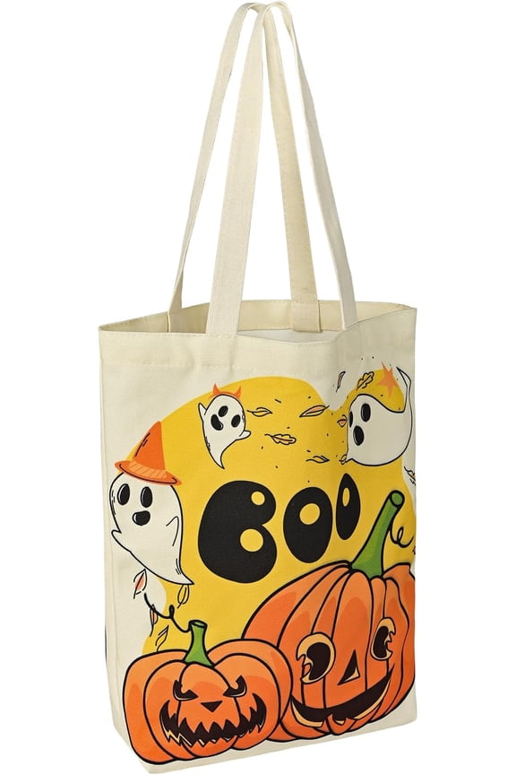 13.8" Large Halloween Tote Bag Trick or Canvas Large Bucket for Boo Pumpkin Ghost