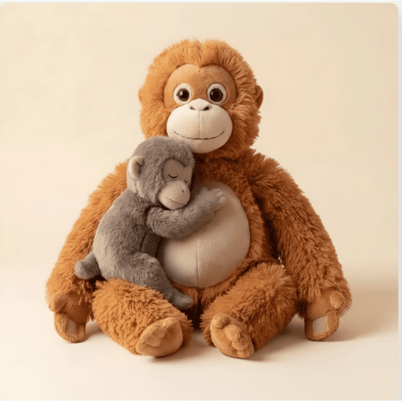 13.8" Mama Punch Monkey Plush - Orangutan Stuffed Animal with Baby, Huggable Collector Toy.