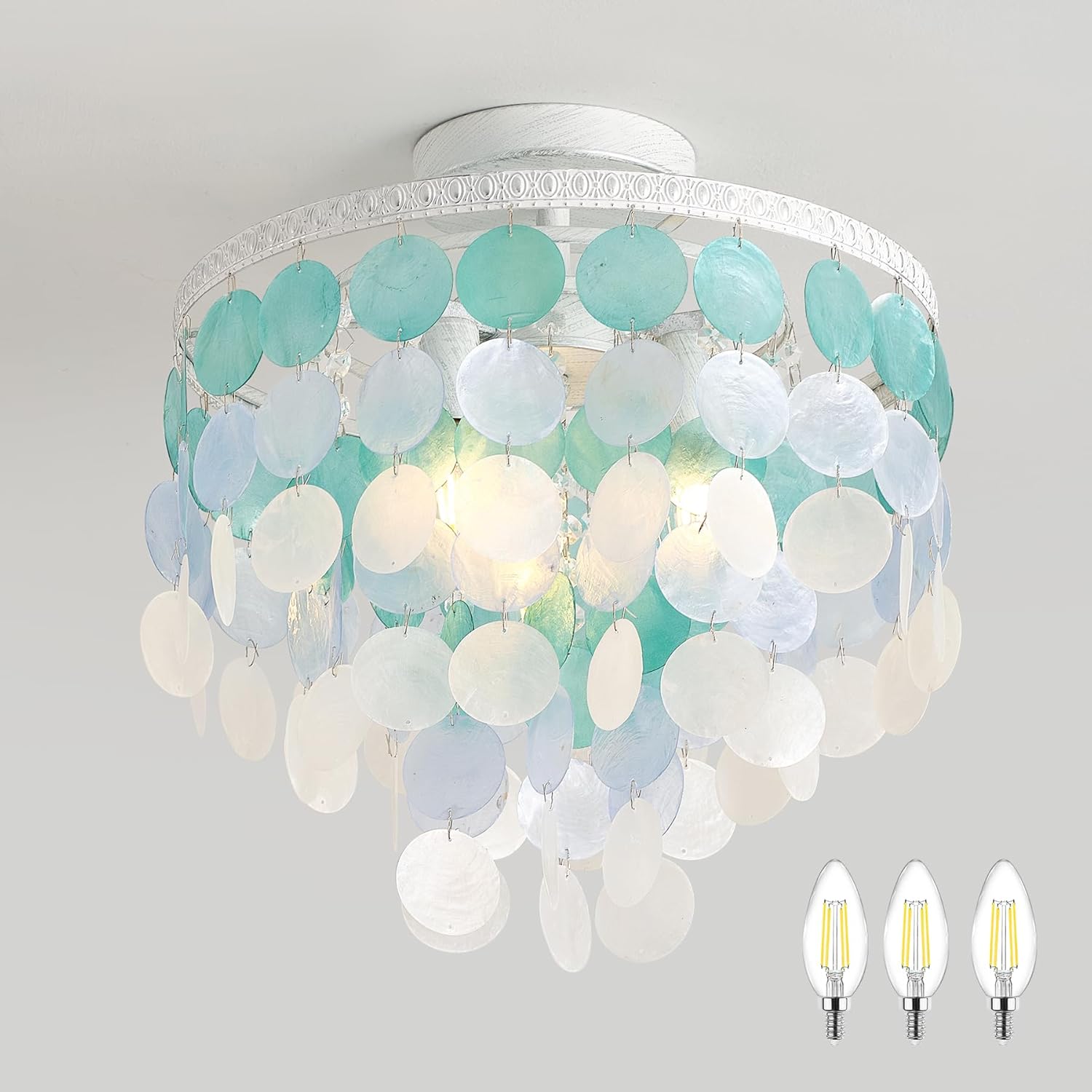 13.8" Natural Chandelier 3 Light Mini Chandelier Boho Ceiling Light ...