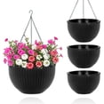 thumbnail image 1 of 13.8" Self-Watering Hanging Planters, 4-Pack Round Resin Baskets for Indoor & Outdoor Plants, Rattan-Style Flower Pots with Drainage Plug, Deep Inner Container & Metal Triple-Chain Hangers, 1 of 7