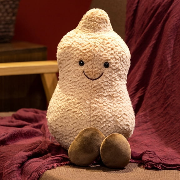 13.8" Smiling Peanut Plush Stuffed Toy, Soft Fluffy Textured Peanut Plushie, Cute Food Stuffed Doll for Home Decor Sofa Cushion Novelty Gift