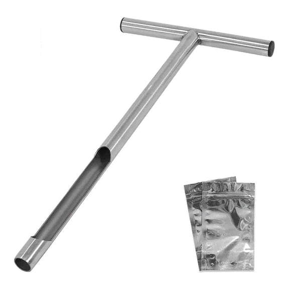 13.8" Stainless Steel Soil Sampler Probe with 2 pcs Reusable Sample Bags - T-Style Handle Soil Test Kit for Soil Sampling Plant Care Garden Lawn Flower Farm Golf Course
