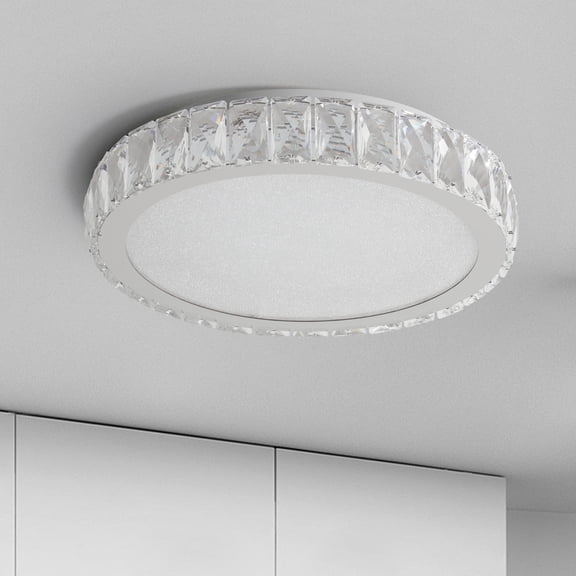 13.8 inch Modern Crystal Chandelier, Close to Ceiling Light Shop Light Dimmable Led Light Fixture Flush Mount Lights for Bathroom,Hallway,Bedroom,Kitchen Living Room, Silver