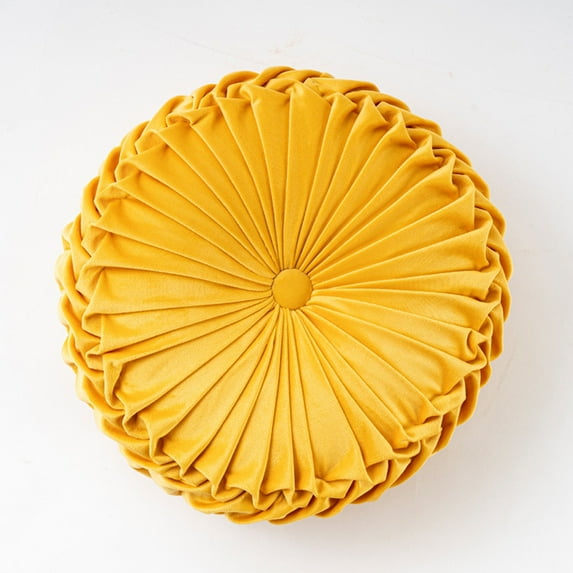 13.8 inch Round Sofa Cushion Pure Color Velvet Pillow, Pleated Round Cushion, Pumpkin Pillow Suitable for Home Bed car Decoration, Ginger