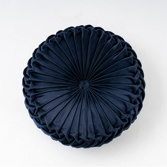 13.8 inch Round Sofa Cushion Pure Color Velvet Pillow, Pleated Round Cushion, Pumpkin Pillow Suitable for Home Bed car Decoration, Navy