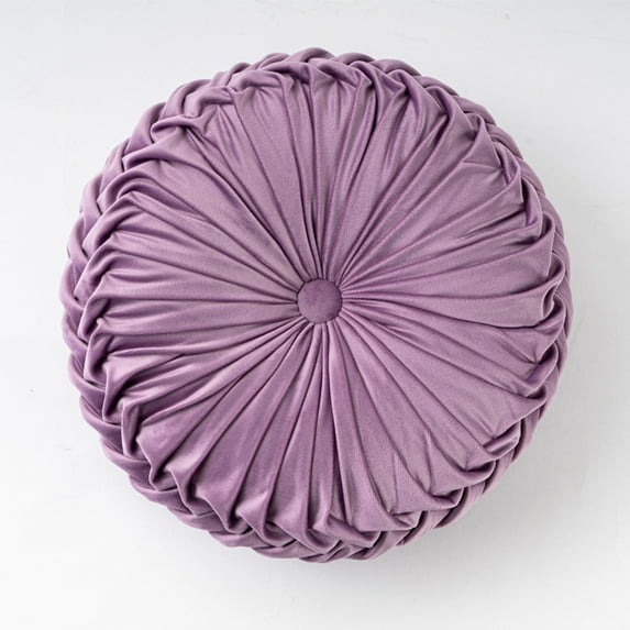 13.8 inch Round Sofa Cushion Pure Color Velvet Pillow, Pleated Round Cushion, Pumpkin Pillow Suitable for Home Bed car Decoration, Purple
