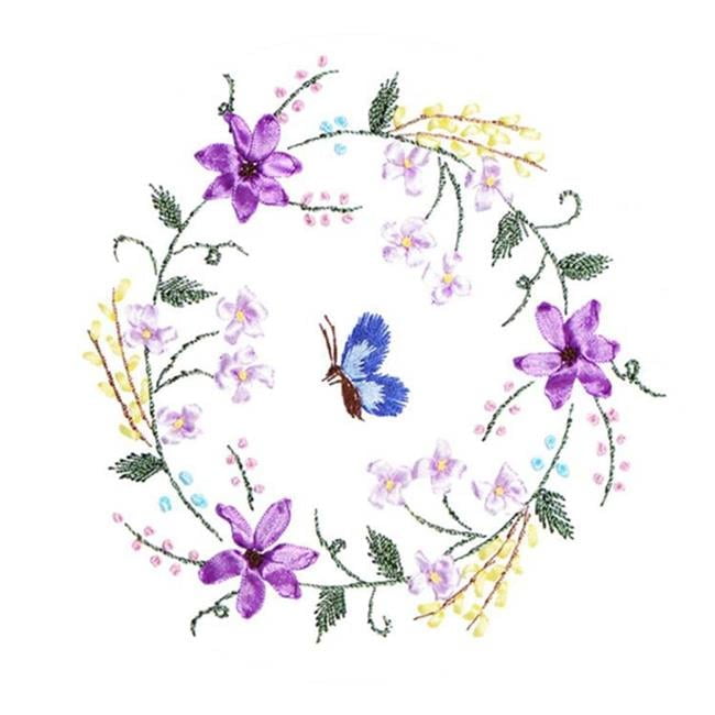 13.8 x 11.8 in. Flower DIY Ribbon Embroidery Cross Stitch Kits for Needlework Art Crafts, Pink