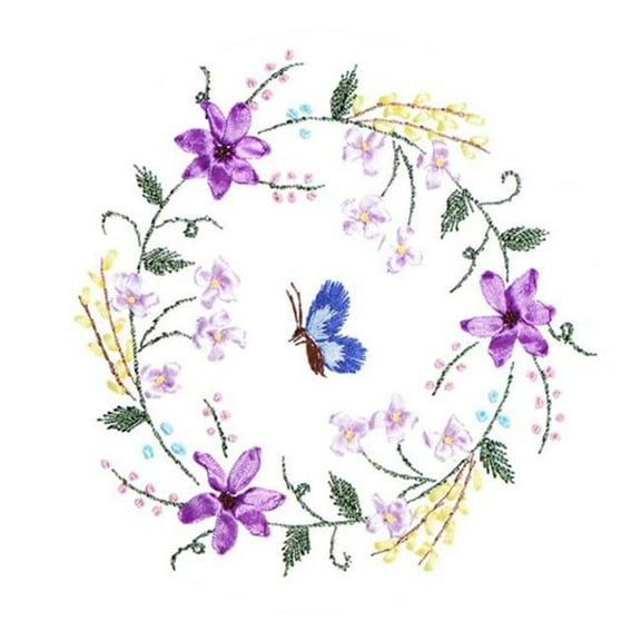 13.8 x 11.8 in. Flower DIY Ribbon Embroidery Cross Stitch Kits for Needlework Art Crafts, Pink