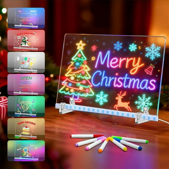 13.8"x10" LED Glow Display Board, NOGIS Acrylic Dry Erase Board with Light, Light Up Drawing Board with 7 Colors & 4 Modes, LED Illuminated Drawing Board Light Up Dry Erase Board