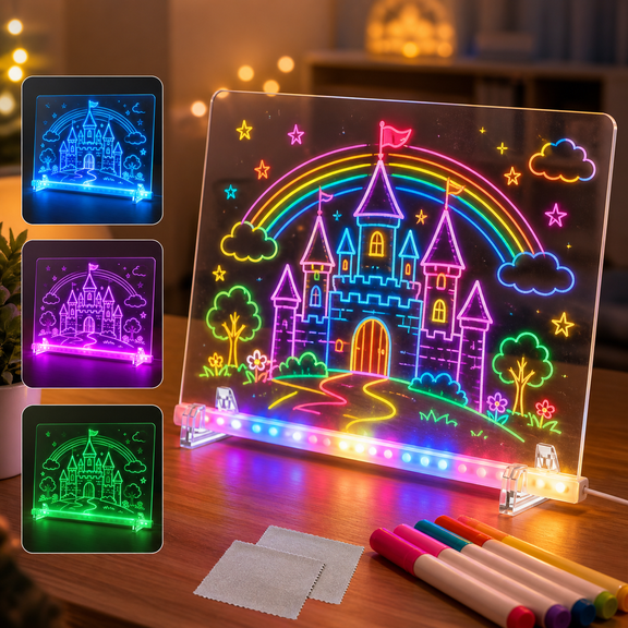 13.8"x10" LED Glow Display Board, NOGIS Acrylic Dry Erase Board with Light, Light Up Drawing Board with 7 Colors & 4 Modes, LED Illuminated Drawing Board Light Up Dry Erase Board