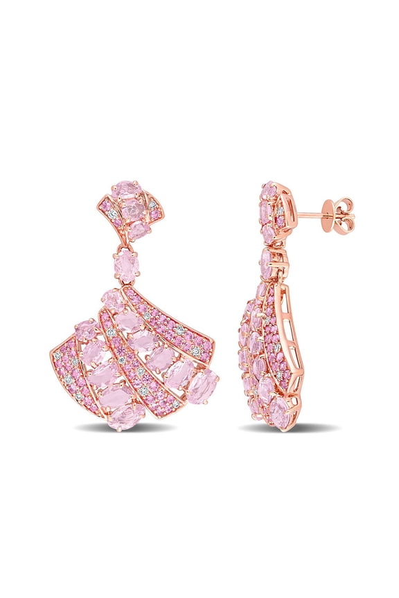 13.80 Carat (Ctw) Pink Sapphire Dangle Earrings in 14K Rose Pink Gold with Diamonds for Women